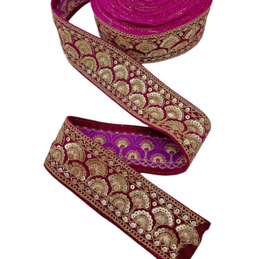 Sequinned Floral Embroidered Velvet Trim Indian Sari Border, Sequin Trimming, Sequins Lace